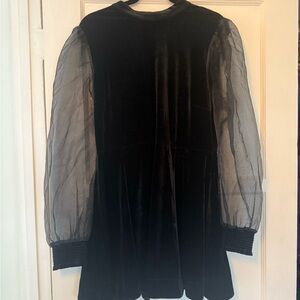 Elegant Black Velvet Dress with Sheer Sleeves
